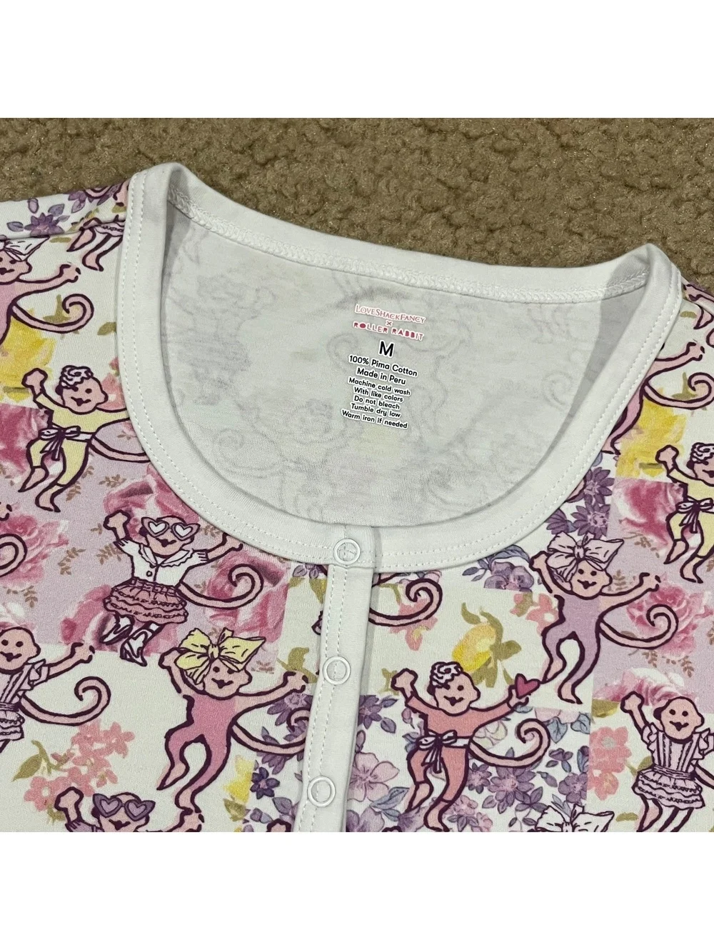 Love Shack Fancy Roller Rabbit Womens Pajama Long Sleeve Top Size Medium